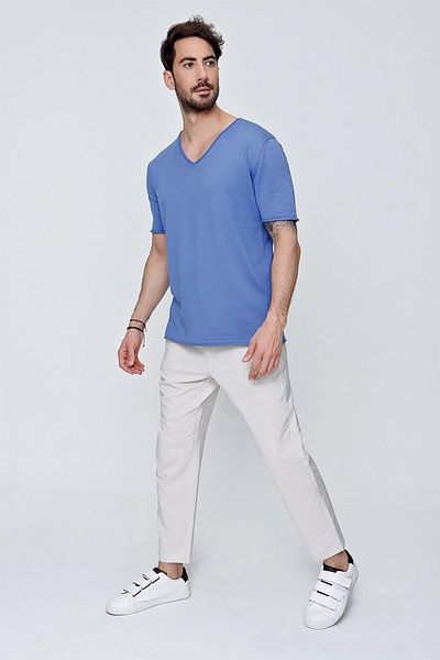 CHUBA Ανδρικό μπλουζάκι με λαιμόκοψη V Loose Fit Βαμβακερό λεπτό πλεκτό Indigo 22sm204