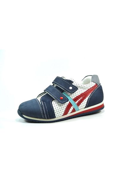 Bayrak 2435 Pantofi sport ortopedici pentru băieți din piele naturală, albastru, galben, velcro