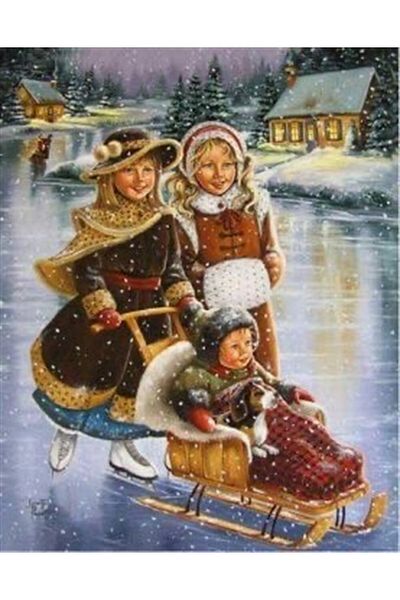 Marcel Kristal Tablo Children's Sled Enjoyment Diamond Mosaic Painting 50x65 cm