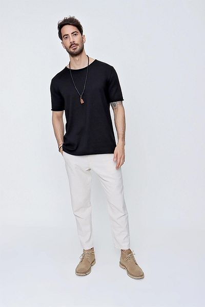 CHUBA Ανδρικό μπλουζάκι με λαιμόκοψη Loose Fit Βαμβακερό λεπτό πλεκτό μαύρο 22sm210