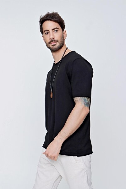 CHUBA Ανδρικό μπλουζάκι με λαιμόκοψη Loose Fit Βαμβακερό λεπτό πλεκτό μαύρο 22sm210