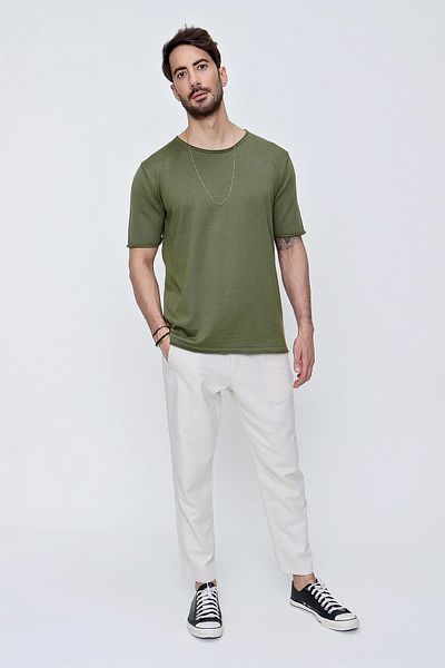 CHUBA Ανδρικό μπλουζάκι με λαιμόκοψη Loose Fit Βαμβακερό λεπτό πλεκτό Χακί 22sm210