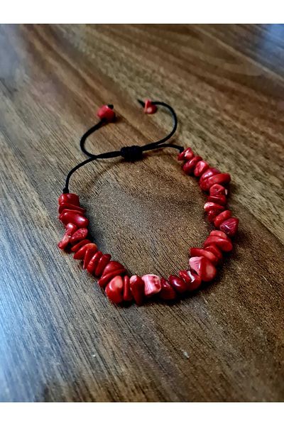 GÜMÜŞTEL EL SANATLARI Certified Natural Broken Stone Coral Stone Bracelet Elevator Lock System