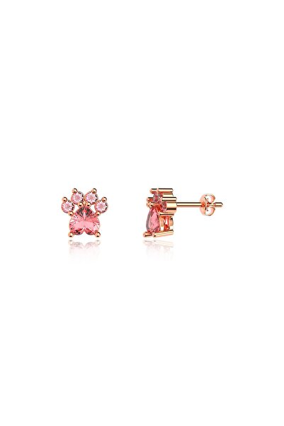 İNDİGO TAKI Pembe Taşlı Kedi Patisi Rose Gümüş Küpe