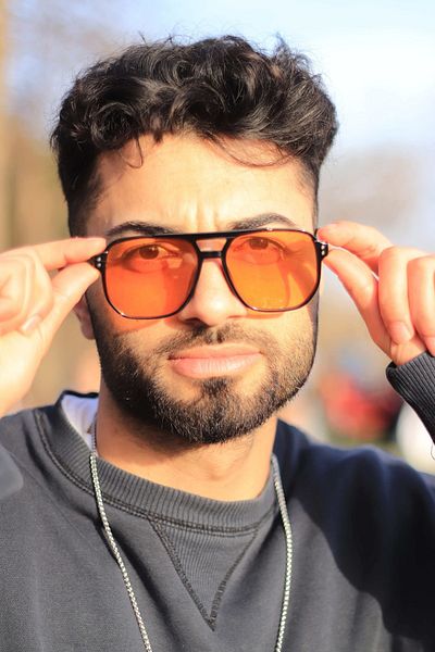LOOKUP Retro Pilot Double Bridge Orange Glass Men's Sunglasses (53/20/148)