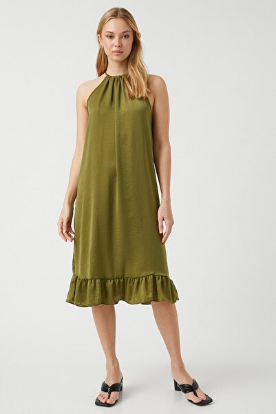 Koton Volánkové midi šaty s ohlávkou ke krku