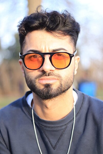 LOOKUP Men's Sunglasses New Season Fashion Orange Glass Black Frame