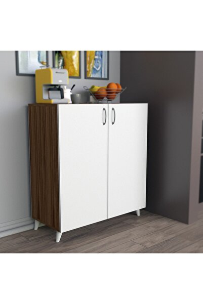 Missia Mobilya Siena Ceviz Beyaz 4 Raflı Ayakkabılık Çok Amaçlı Dolap