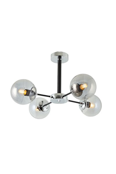 TT AYDINLATMA Tt009-4 Kr Krom Rengi Kaplama 4 Lü Füme Camlı Lüks Avize