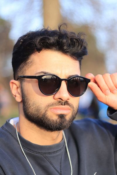 LOOKUP Men's Sunglasses New Season Round Black Frame Black Glass