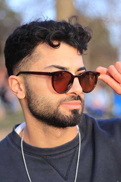 LOOKUP Men's Sunglasses New Season Round Brown Frame Brown Glass