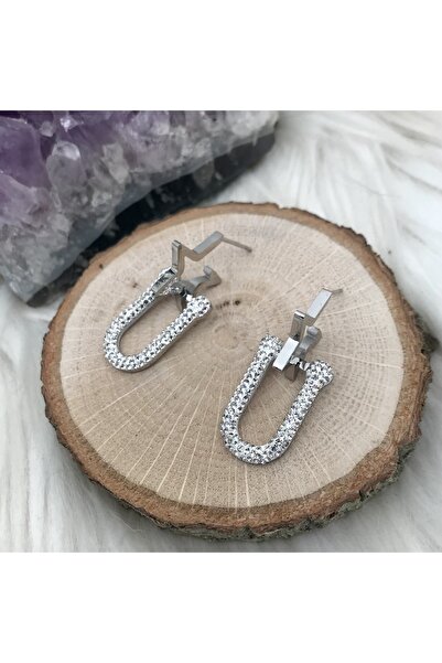 Opia Takı & Aksesuar Silver Color Star Zircon Stone Steel Dangle Women's Earr...