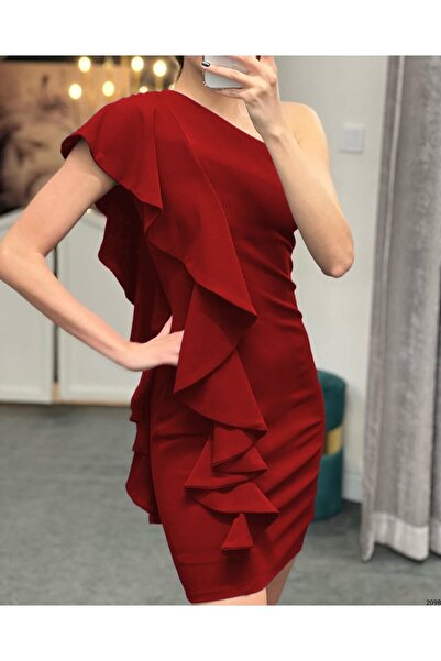 Secret Passion Lingerie Omuzdan Kat Detaylı Esnek Krep Kumaş Kırmızı Mini Abiye Ve Mezuniyet Elbisesi 582098 683