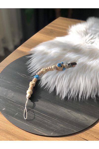 Tarçın Atölye Pacifier Hanger - Wooden Pacifier Holder - Pacifier Clip with Teddy Bear
