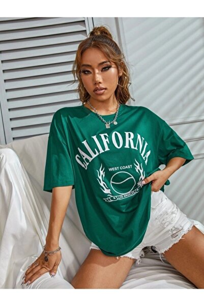 Machetta Μπλουζάκι μεγάλου μεγέθους Green California Printed Oversize