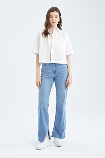 DeFacto Kiszélesedő szárú, magas derekú Jean nadrág kivágott szárral