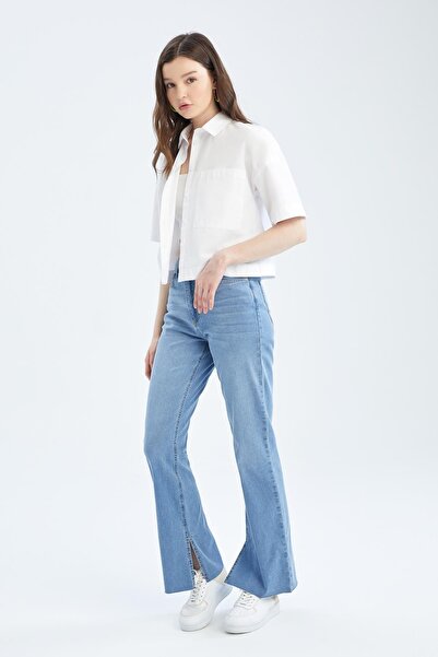 DeFacto Kiszélesedő szárú, magas derekú Jean nadrág kivágott szárral