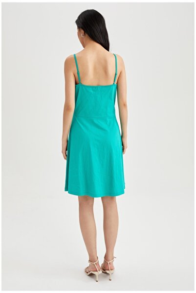 DeFacto Fitted V Yaka Askılı Mini Yazlık %100 Pamuk Elbise