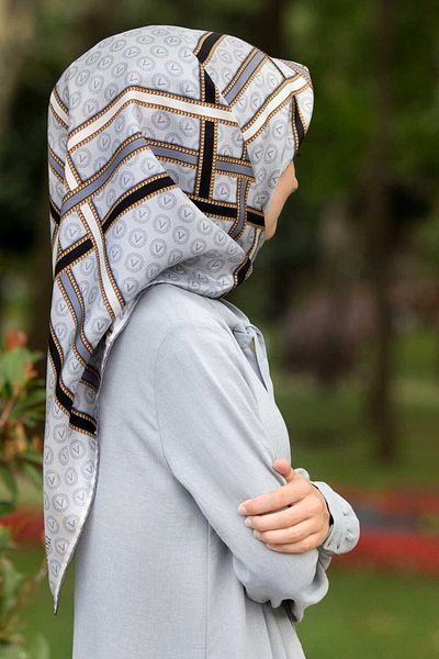 Vissona Γυναικείο Μεταξωτό Φουλάρι Twill Ασημί Μαύρο