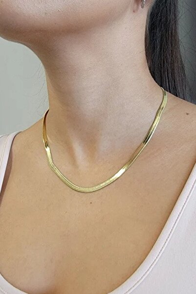 TREND COLLECTİON Italyan Yassı Gold Model Kararmaz Çelik Kadın Kolye