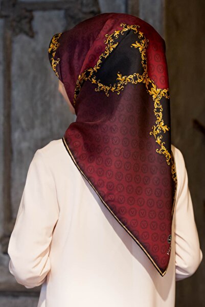 Vissona Eșarfă de mătase Tivil 14245 - 0018 - 0001 Burgundy Black Monogram Pattern