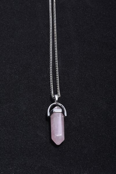 Taşmeran Pembe Kuvars Kırık Doğal Taş Bileklik Ve Doğal Taş Çivi Kolye Seti Tky0244