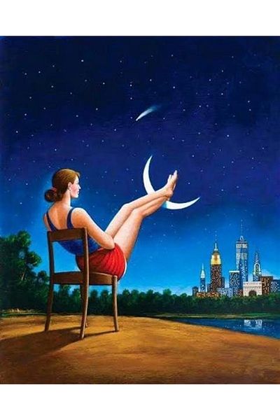 Marcel Kristal Tablo Woman Reaching the Moon Marcel Art Diamond Mosaic Painting 43X56Cm