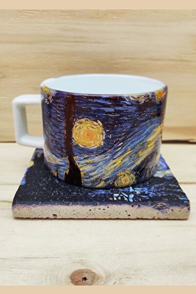 EL YAPIMI Vincent Van Gogh Set 4 - Çay/kahve Fincanı Kupa Taş Bardak Altlığı 1