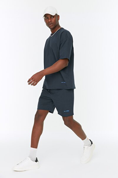 Trendyol Collection Σετ αθλητικών κοστουμιών Navy Blue Embroidered Oversize - 100% βαμβάκι TMNSS22EM00012