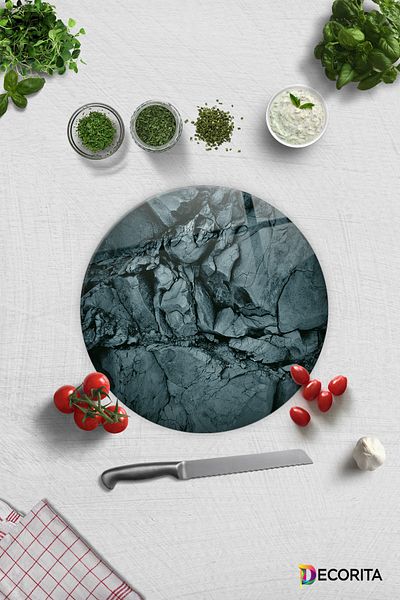 Decorita Glass Cutting Board - Glass Cutting Board |   Natural Stone Pattern |   Diameter 32cm