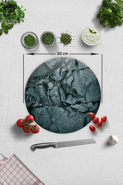 Decorita Glass Cutting Board - Glass Cutting Board |   Natural Stone Pattern |   Diameter 32cm