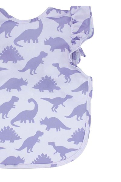 Modakids Dino Patterned Baby Girl Summer Short Frilly Sleeve Liquid Proof Baby Bib