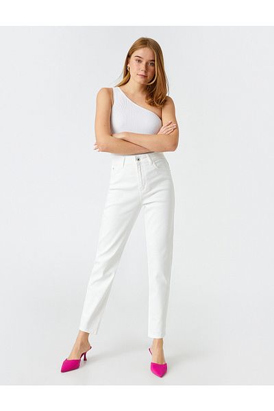 Koton Baumwolljeans mit hoher Taille und schmalem Bein – Mom Slim Jeans