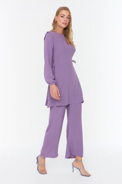 Trendyol Modest Lila fűzőlyukú részletes Aerobin tunika-nadrág szett TCTAW22US0092