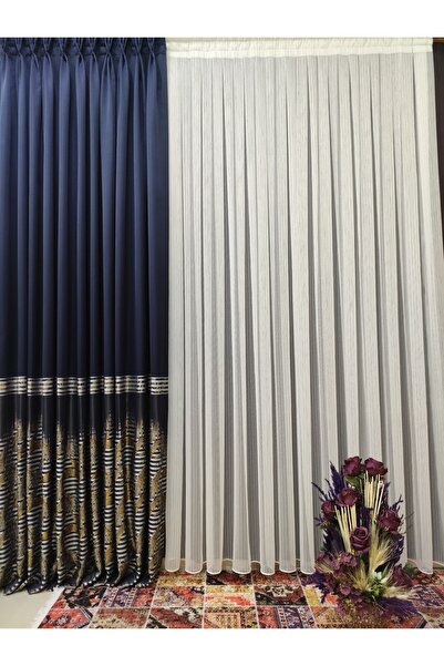 perhal perde ve halı Kalın Çizgili Simli Pilesiz Tül Perde