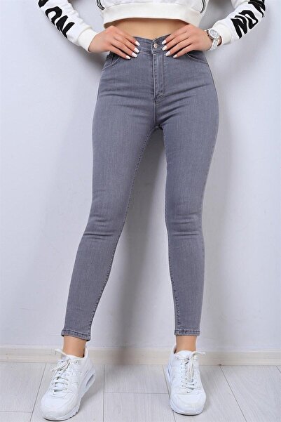 Ramrod Pantaloni Lowel Grey Denim Pantaloni skinny cu talie înaltă - Blugi sk...