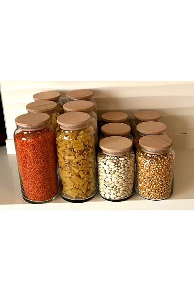 Lizzy 12-Piece Vacuum Lid Glass Jar Food Container + 111 Labels