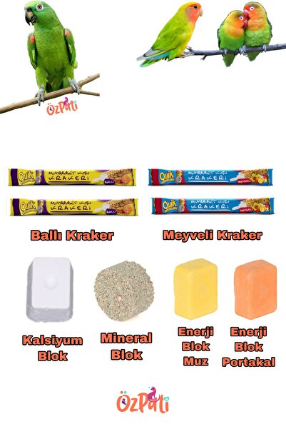 Quik Kuş Kafes Içi Malzemeleri Kraker + Gaga Taşı +enerji Blok 8 Parça