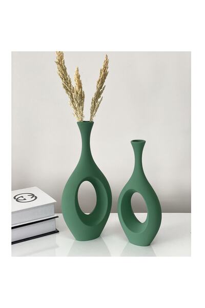 stilinbu Σετ βάζων Bohemian Ceramic Hitite 2 - H2530 (Πράσινο Χρώμα Pine)