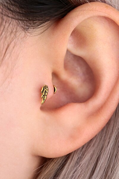 Vilma Aksesuar Cerrahi Çelik Tragus Melek Kanadı Piercing Gold Renk (6mm)
