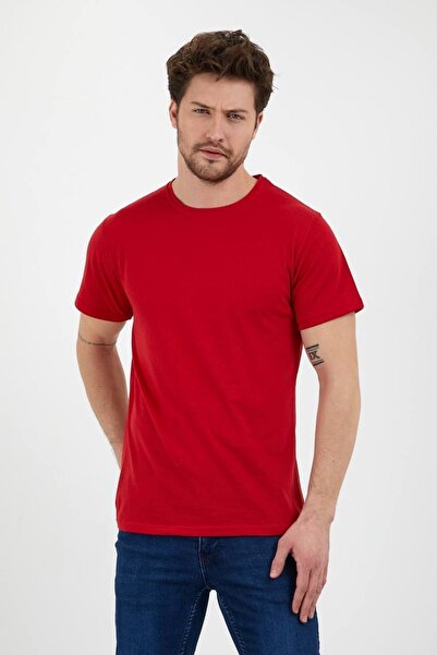 JAKARLI Tricou unisex, roșu, din bumbac, slim fit, cu tăietură subțire, cu de...