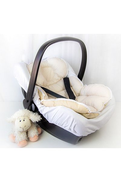 Babynest Stroller Cushion and Stroller Sheet 100% Cotton Plaid Beige