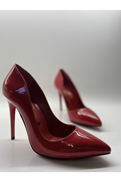 HAYYSHOES Stiletto Hakiki Deri Astarlı Kırmızı Rugan Topuklu Ayakkabı