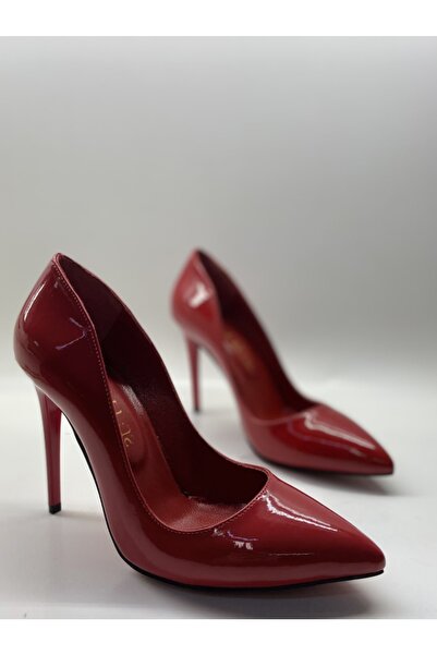 HAYYSHOES Stiletto Hakiki Deri Astarlı Kırmızı Rugan Topuklu Ayakkabı