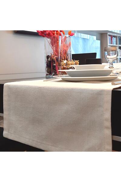 Arasta Design , Natural %100 Pamuklu Keten, Krem Rengi Runner, 40x140 Cm