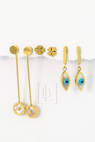 legand 316l Çelik 6'lı Yonca Nazar Göz Model Küpe