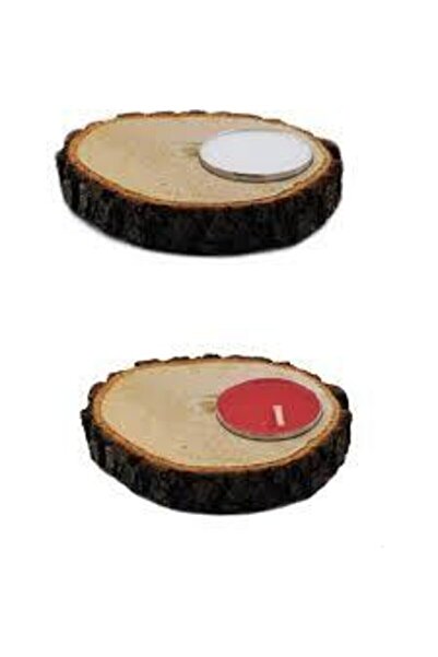 party mix Doğal Ahşap Kütük Mumluk Tealigt ( Mumlu) 15 Adet Nikah Nişan Süs