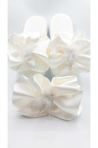 ALAZ TASARIM HOBİ Lohusa Terlik Taç Seti Fiyonklu Ekru