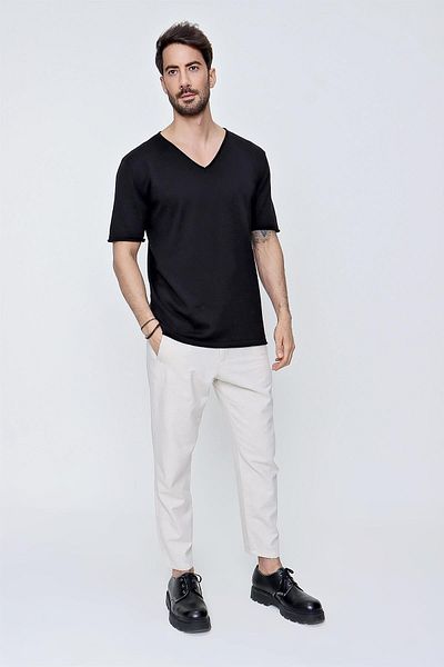 CHUBA Ανδρικό μπλουζάκι με λαιμόκοψη V Loose Fit Βαμβακερό λεπτό πλεκτό μαύρο 22sm204