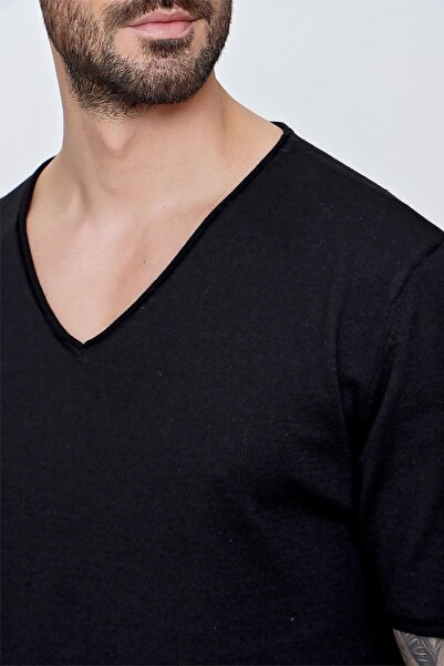CHUBA Ανδρικό μπλουζάκι με λαιμόκοψη V Loose Fit Βαμβακερό λεπτό πλεκτό μαύρο 22sm204